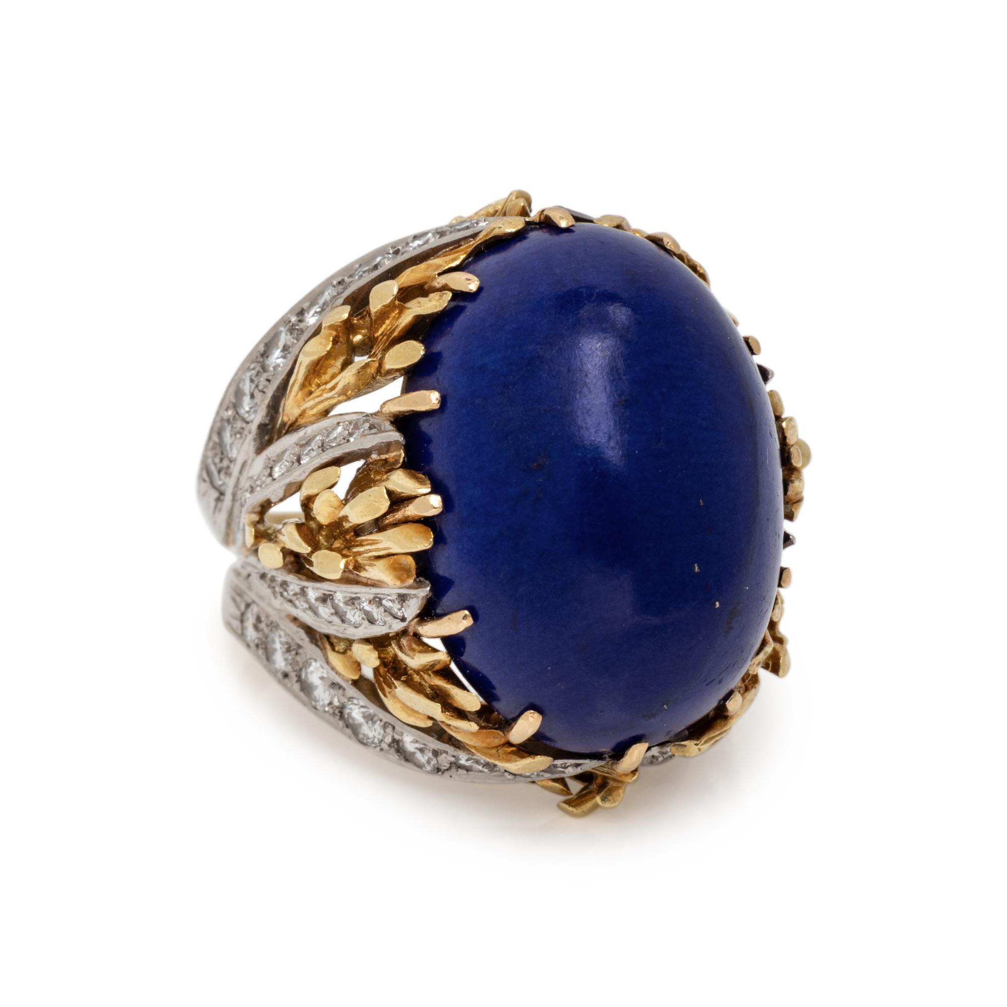 LAPIS LAZULI, DIAMOND AND BICOLOR GOLD RING