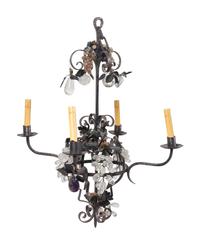 A Continental Wrought Steel and Rock Crystal Four-Light Chandelier