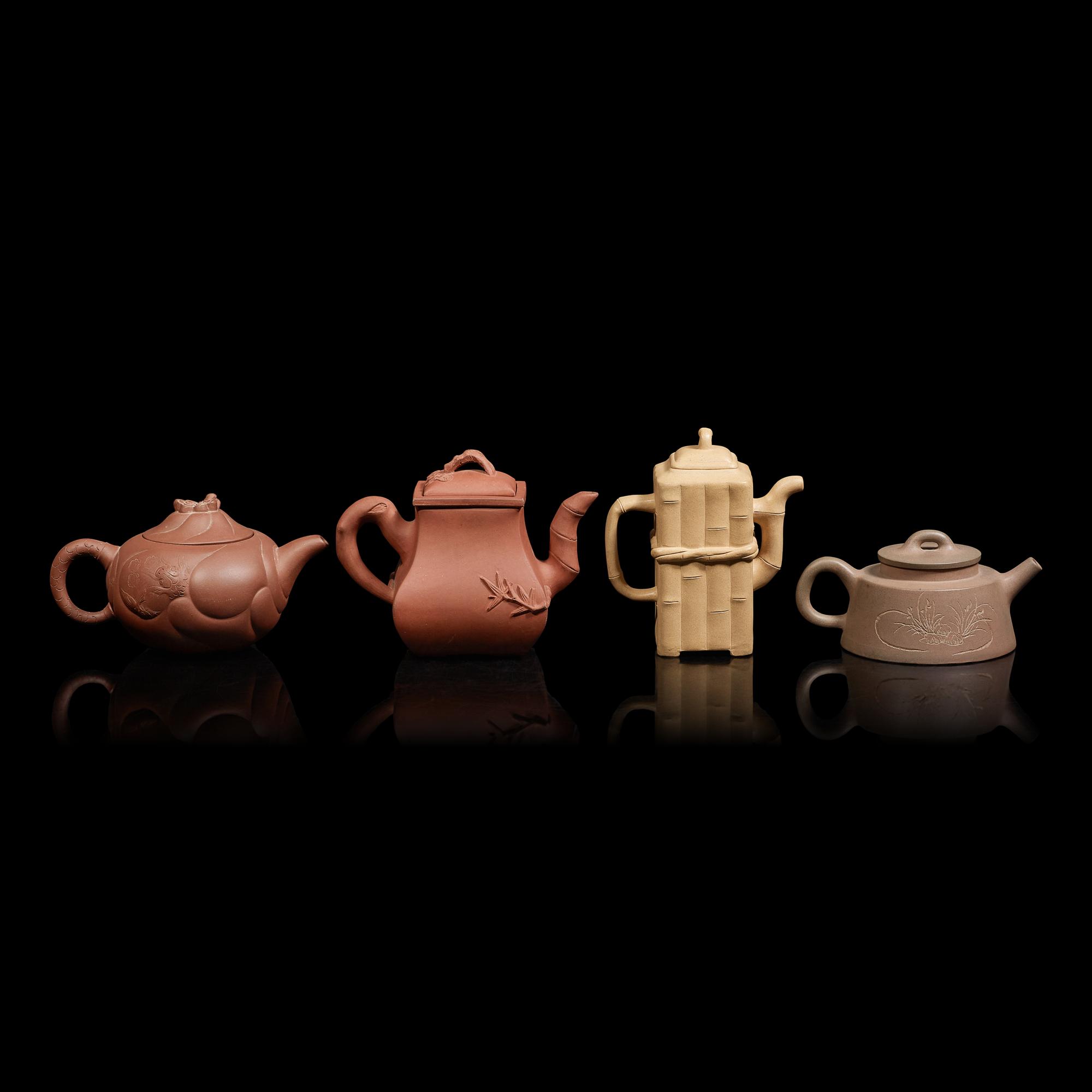 Four Chinese Yixing Zisha Stoneware Teapots, 20th Century 近現代 宜興紫砂茶壺四件