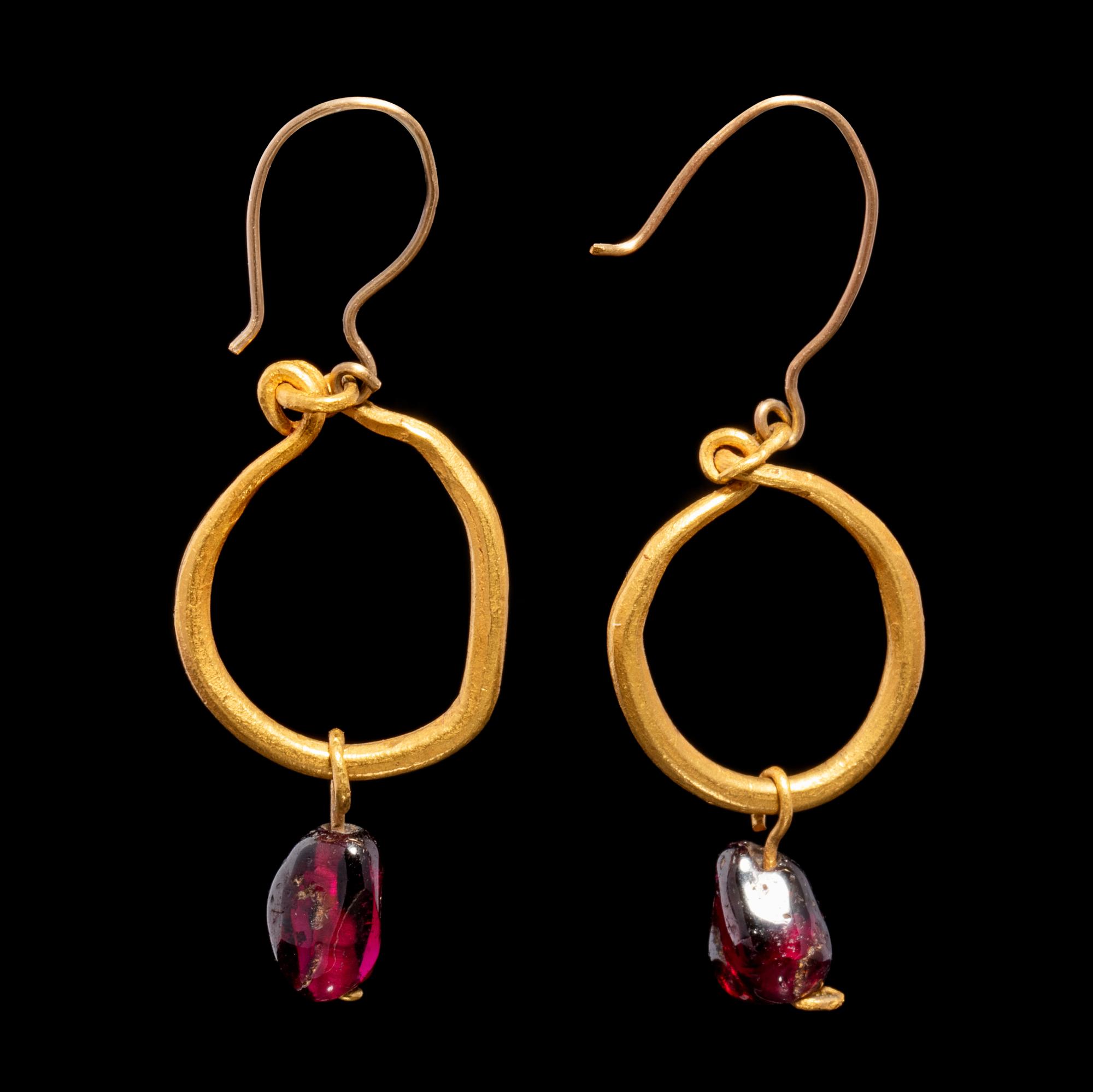 A Pair of Roman Gold and Garnet Earrings