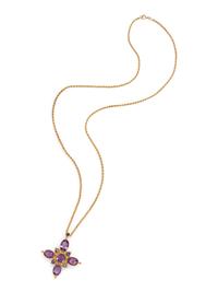 AMETHYST, SAPPHIRE AND DIAMOND PENDANT/BROOCH NECKLACE