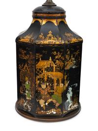 A Group of Three English Painted Tole Chinoiserie Tea Canisters