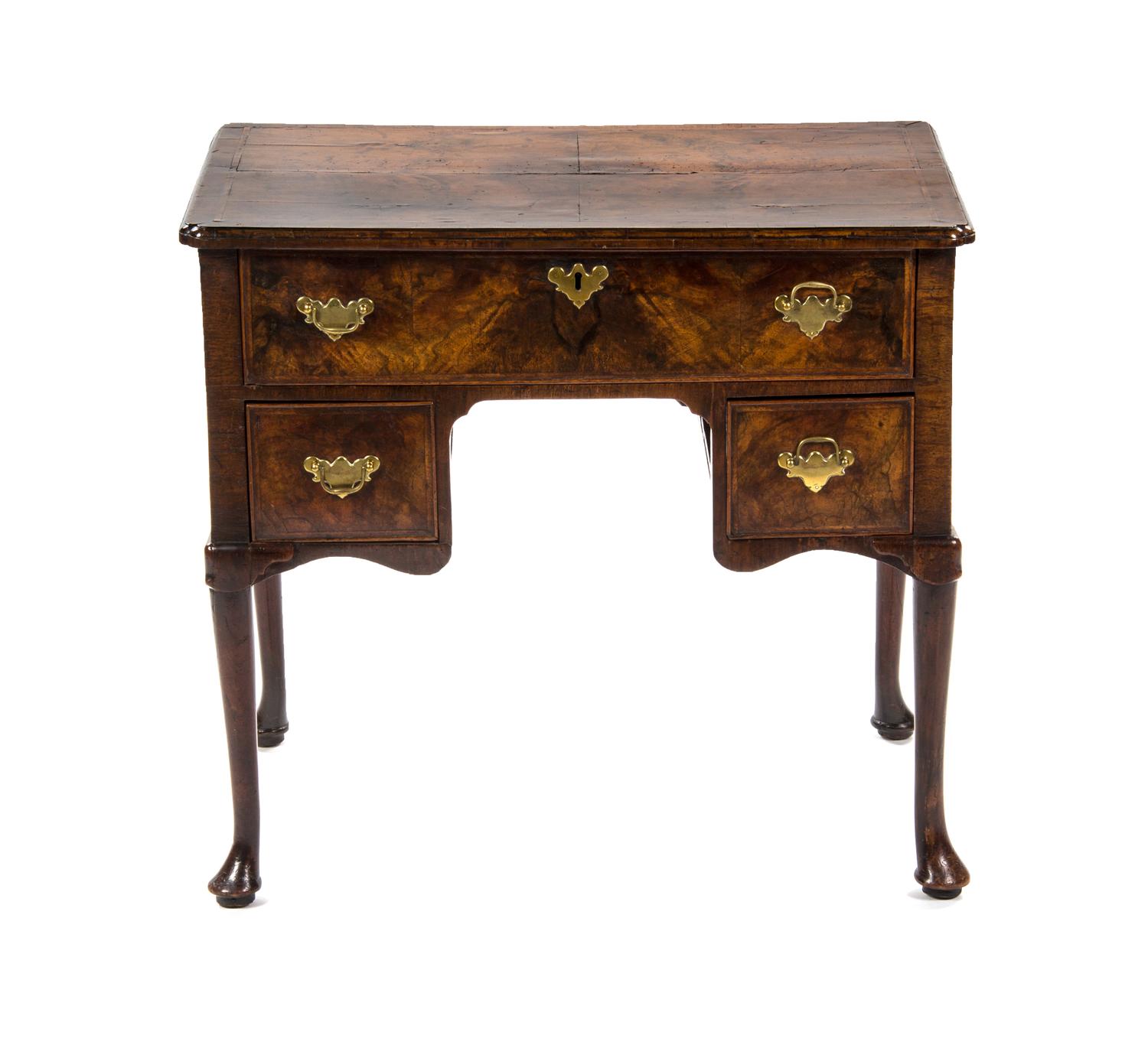 A George I Walnut Lowboy, Height 28 x width 30 1/4 x depth 19 inches.