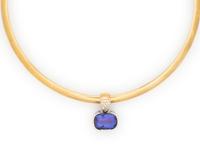 TANZANITE AND DIAMOND PENDANT ON YELLOW GOLD OMEGA CHAIN