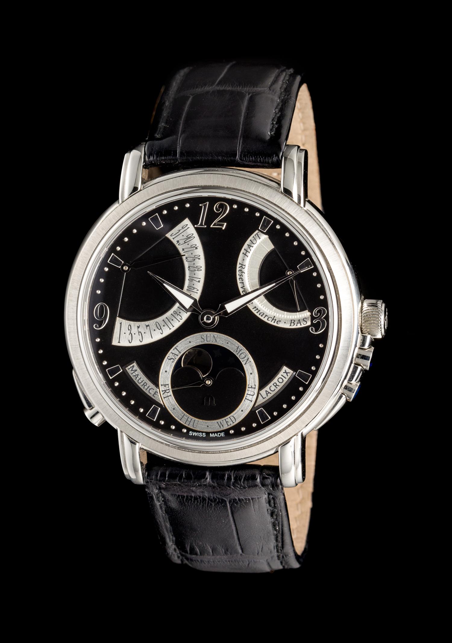 A Stainless Steel Masterpiece Retrograde Calendar with Moonphase Wristwatch, Maurice Lacroix,