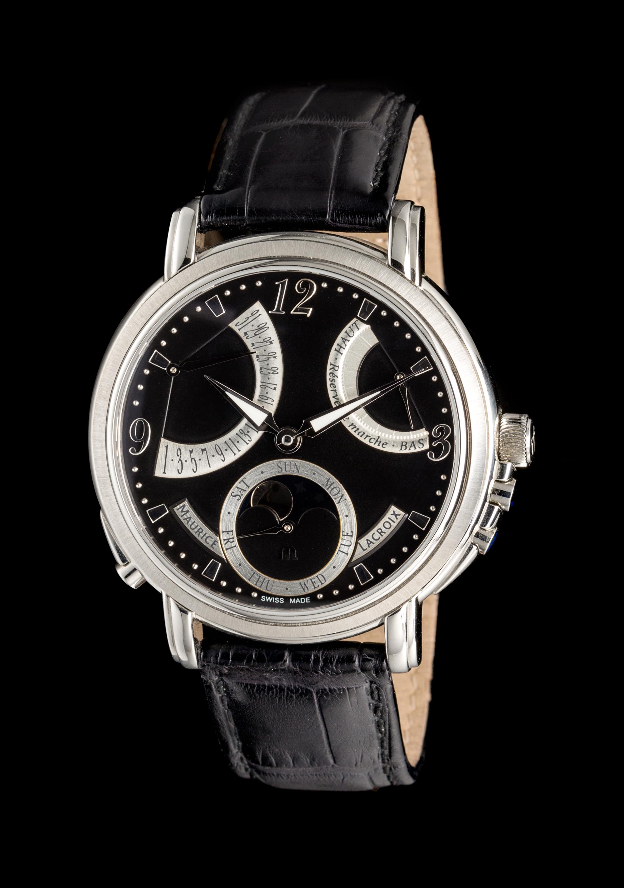 A Stainless Steel Masterpiece Retrograde Calendar with Moonphase Wristwatch, Maurice Lacroix,