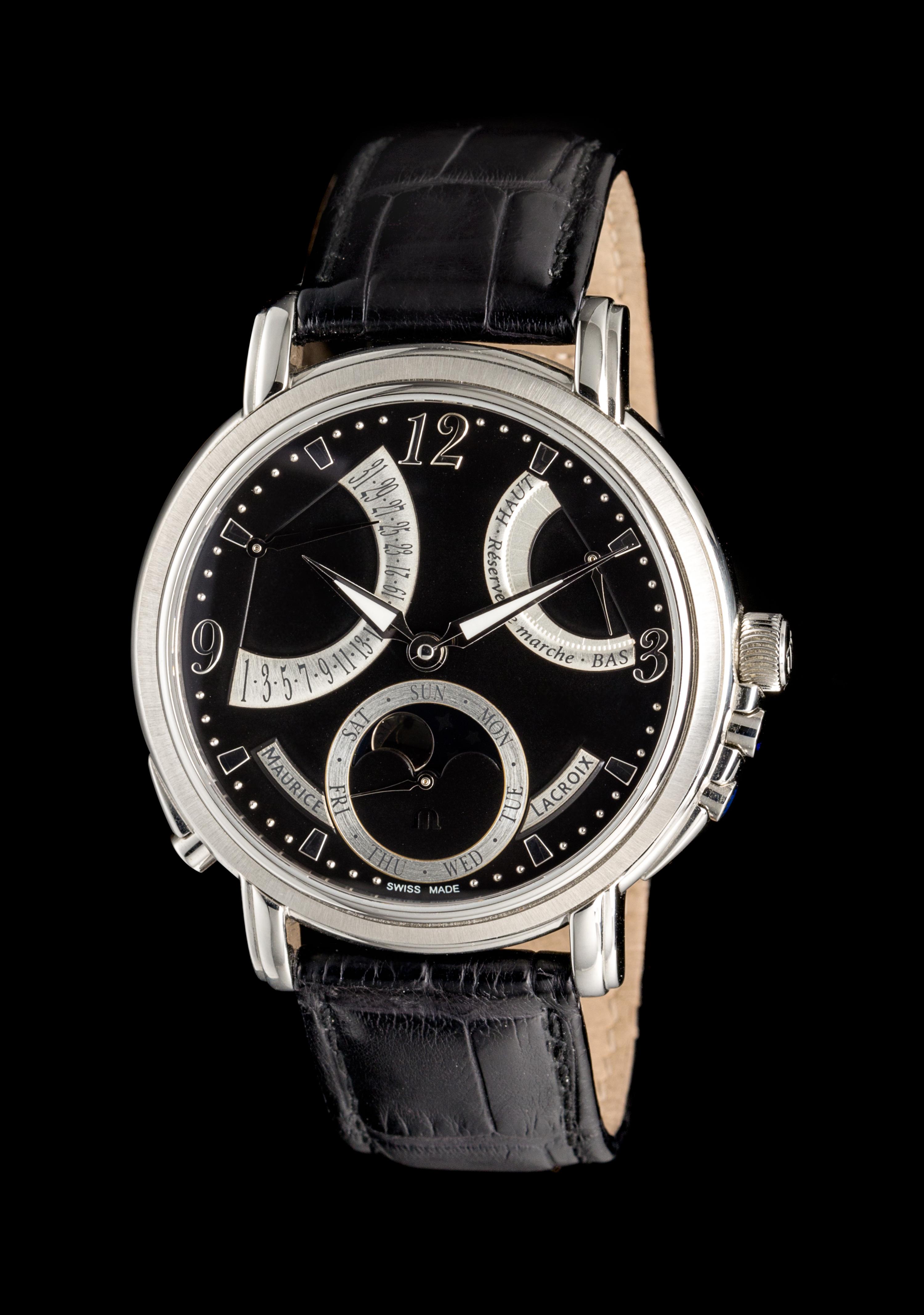 A Stainless Steel Masterpiece Retrograde Calendar with Moonphase Wristwatch, Maurice Lacroix,