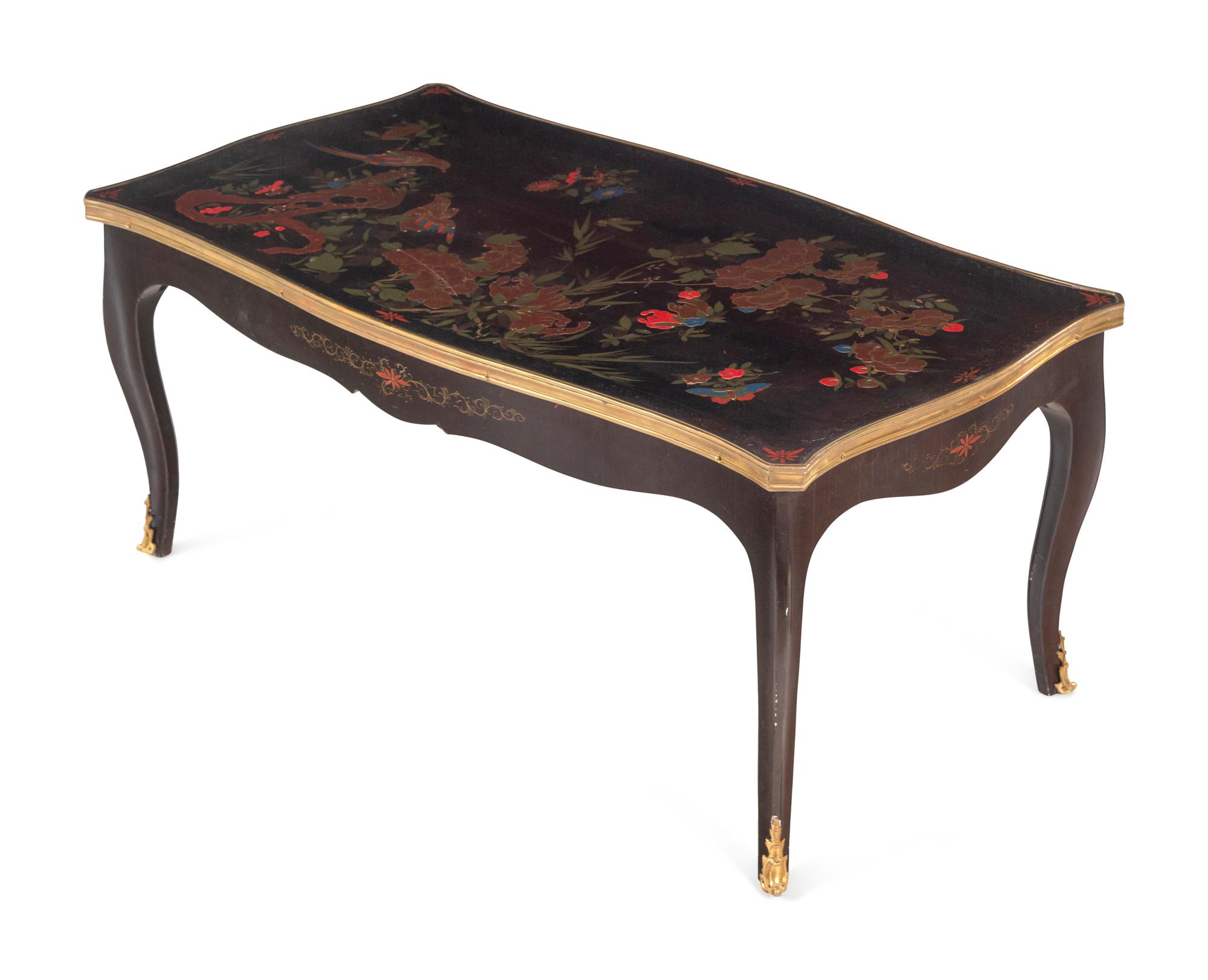 A Louis XV Style Gilt Bronze Mounted and Japanned Black Lacquer Low Table