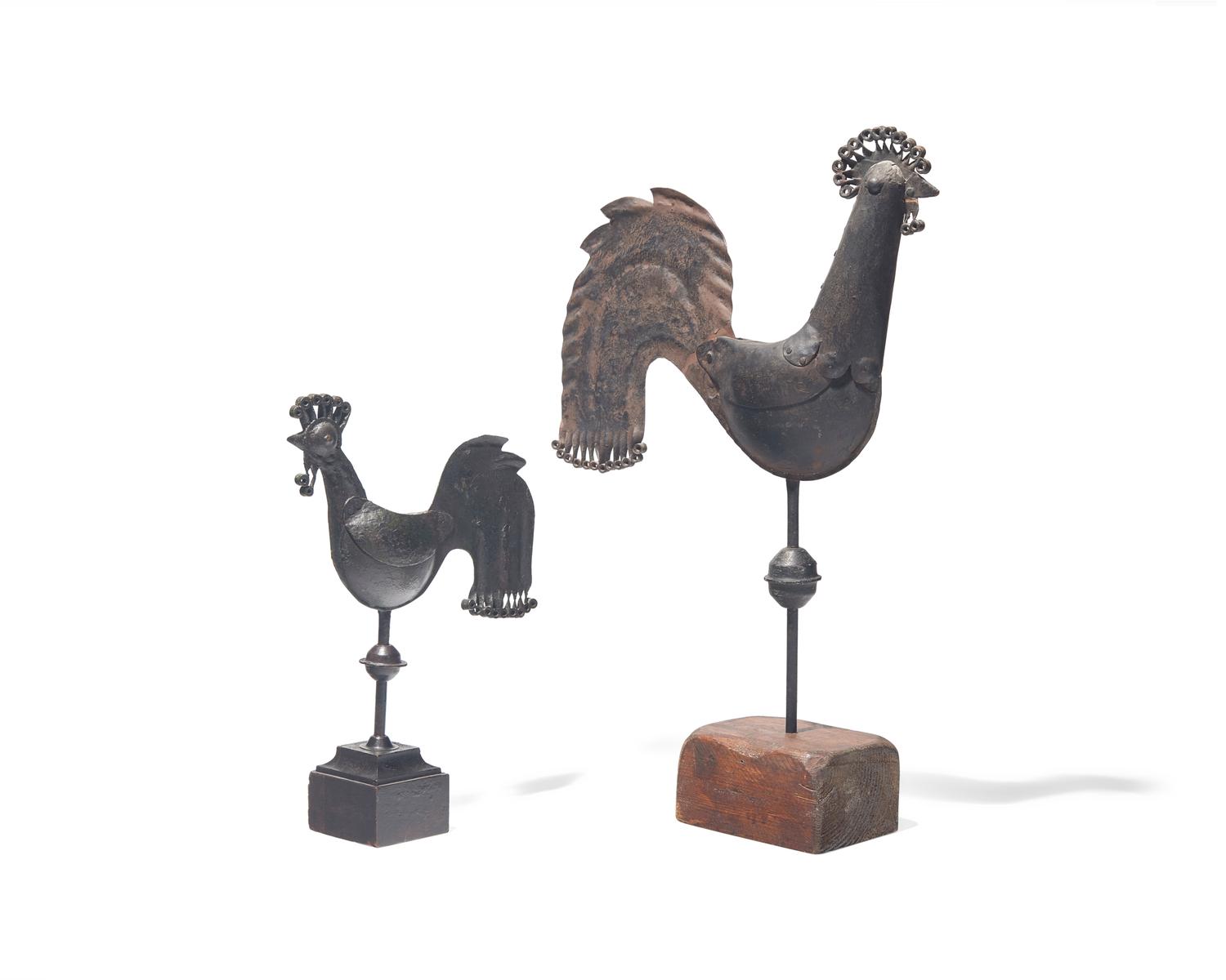 Two Sheet Tin or Iron Steeple Cocks, French, 19th / 20th Century