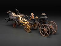 A Painted Cast Iron Three-Horse Fire Pump Wagon Toy