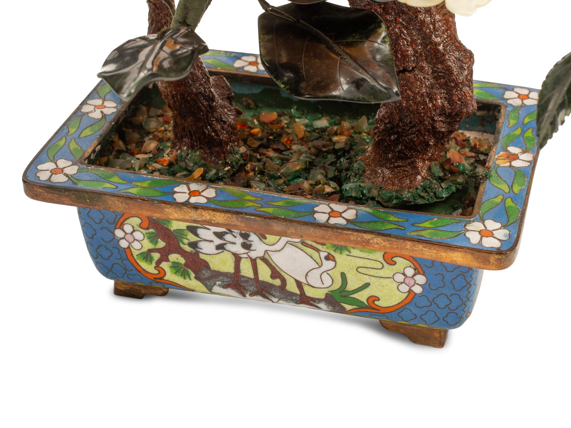 Two Pairs of Chinese Hardstone Trees with Cloisonne Bases