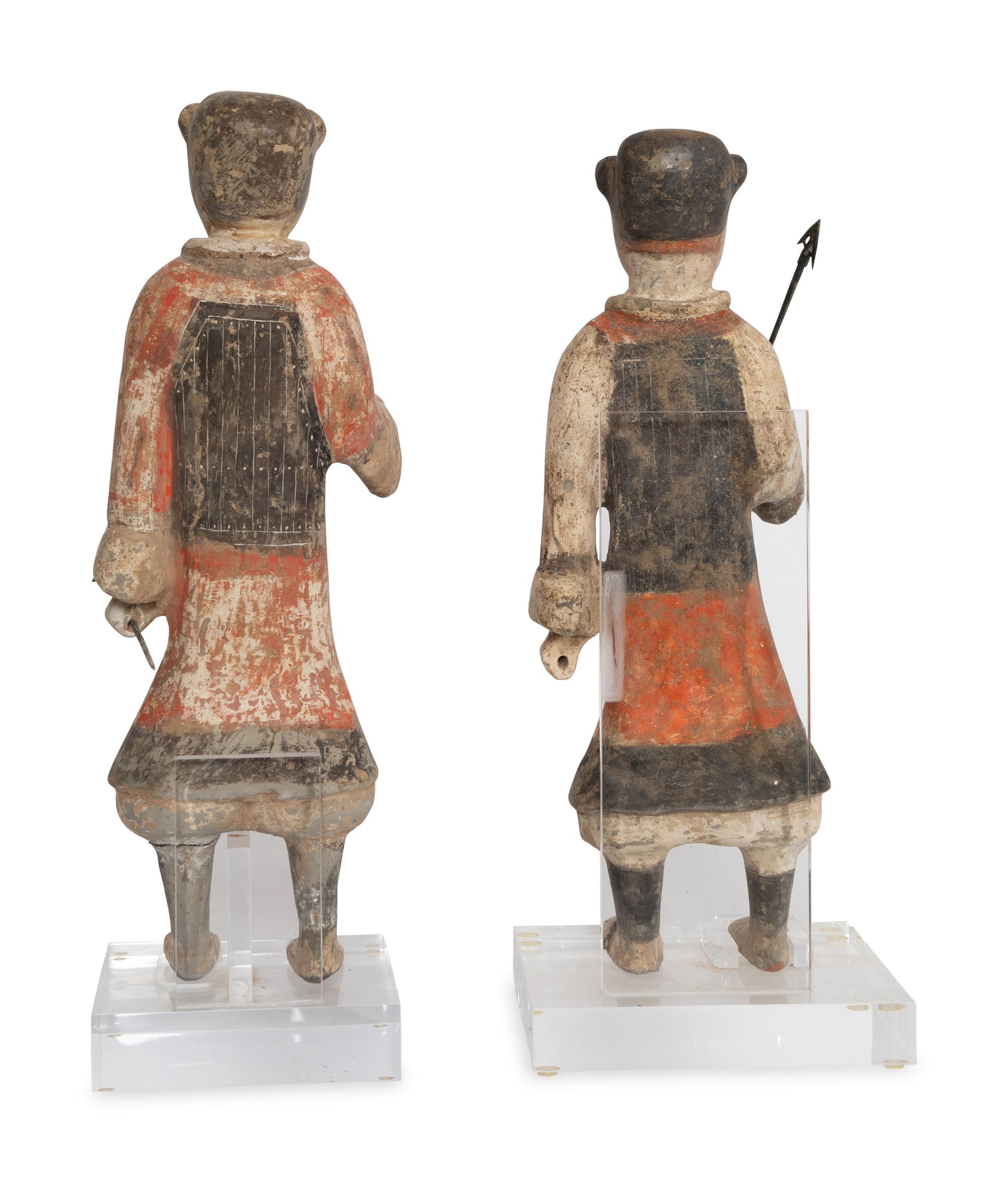 Two Chinese Painted Pottery Standing Warriors