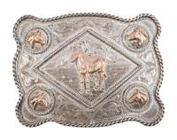 Mexican Sterling Silver and 10K Gold Horse Belt Buckle