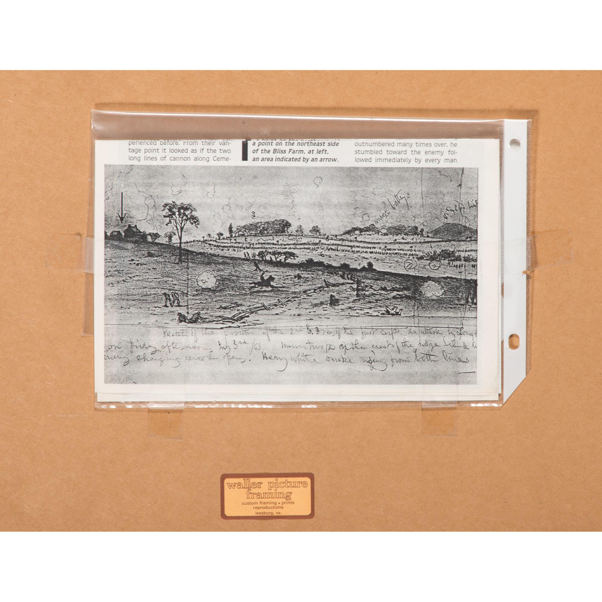 Edwin Forbes, Pen and Ink Sketch Depicting Pickett's Charge at the Battle of Gettysburg