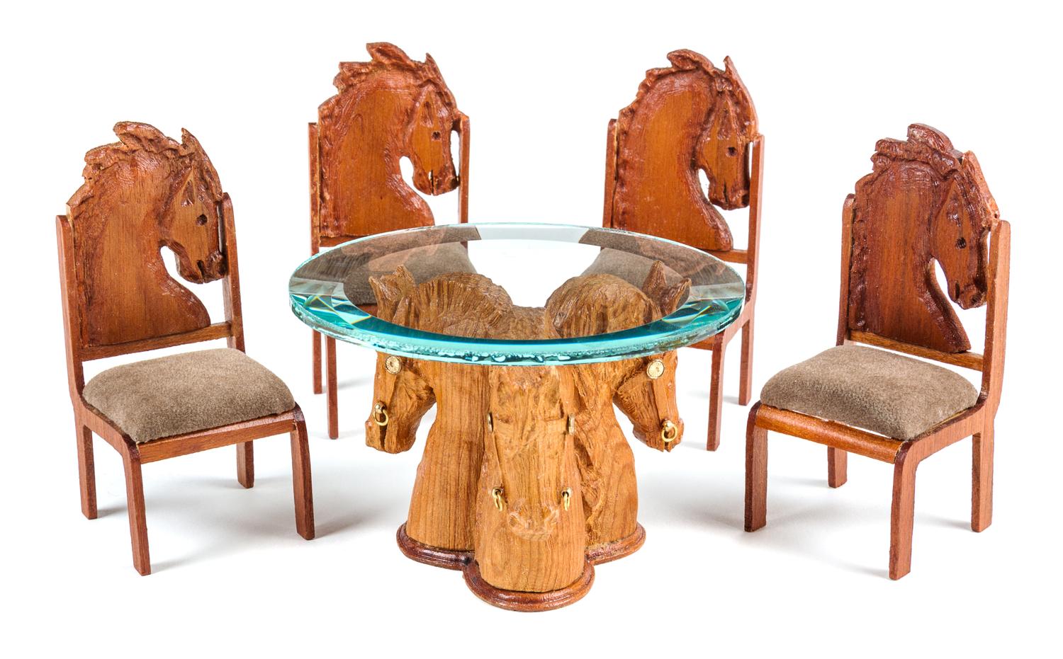 An Equestrian Themed Dining Suite Height of dining chair 3 3/4 inches. — Joe Turner, 1993