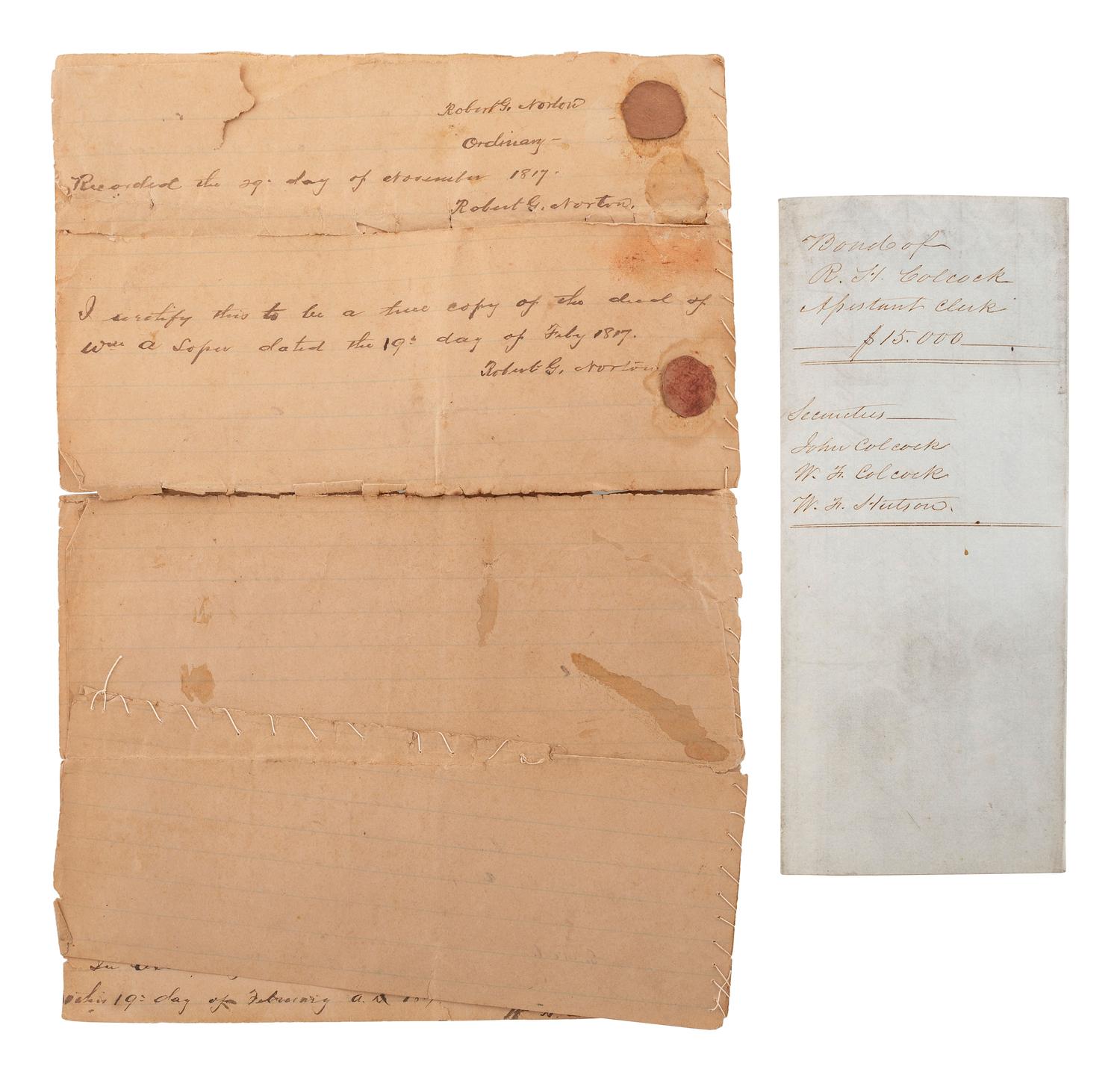 [SLAVERY & ABOLITION]. Manuscript deed of trust bequeathing seven enslaved men, women, and their children. Beaufort District, SC, 19 February 1817.