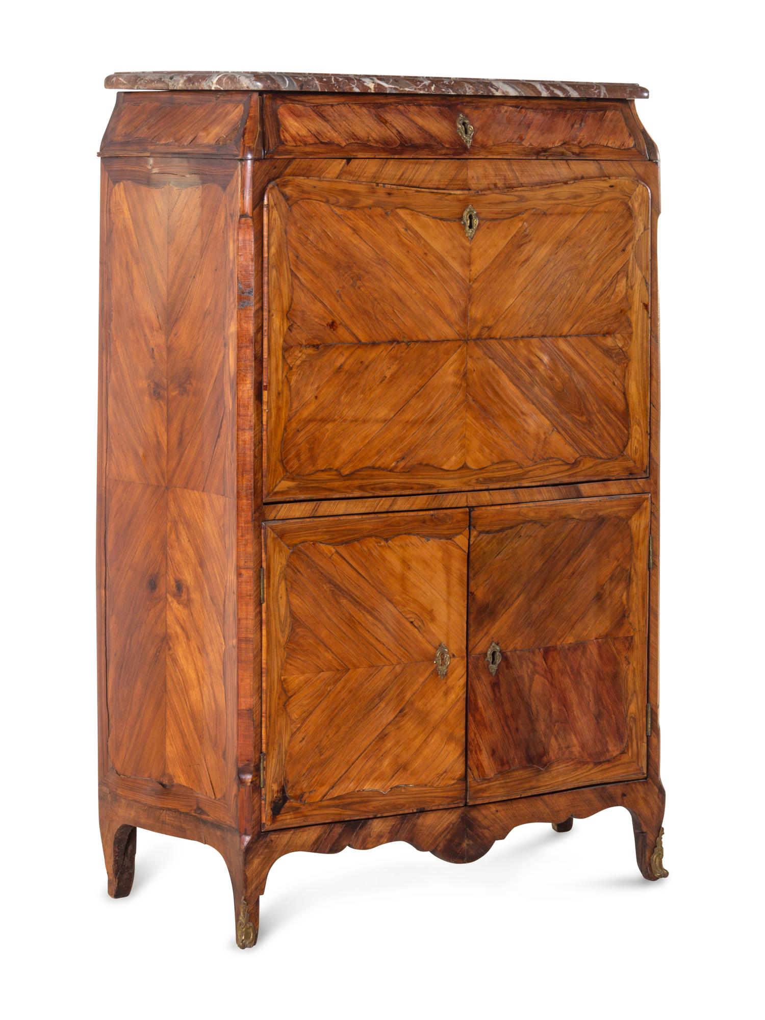 A Louis XV Tulipwood Marble-Top Secrétaire à Abattant