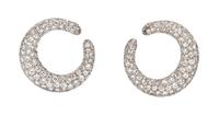 A Pair of Platinum and Diamond Hoop Earclips, Cartier, 11.10 dwts.