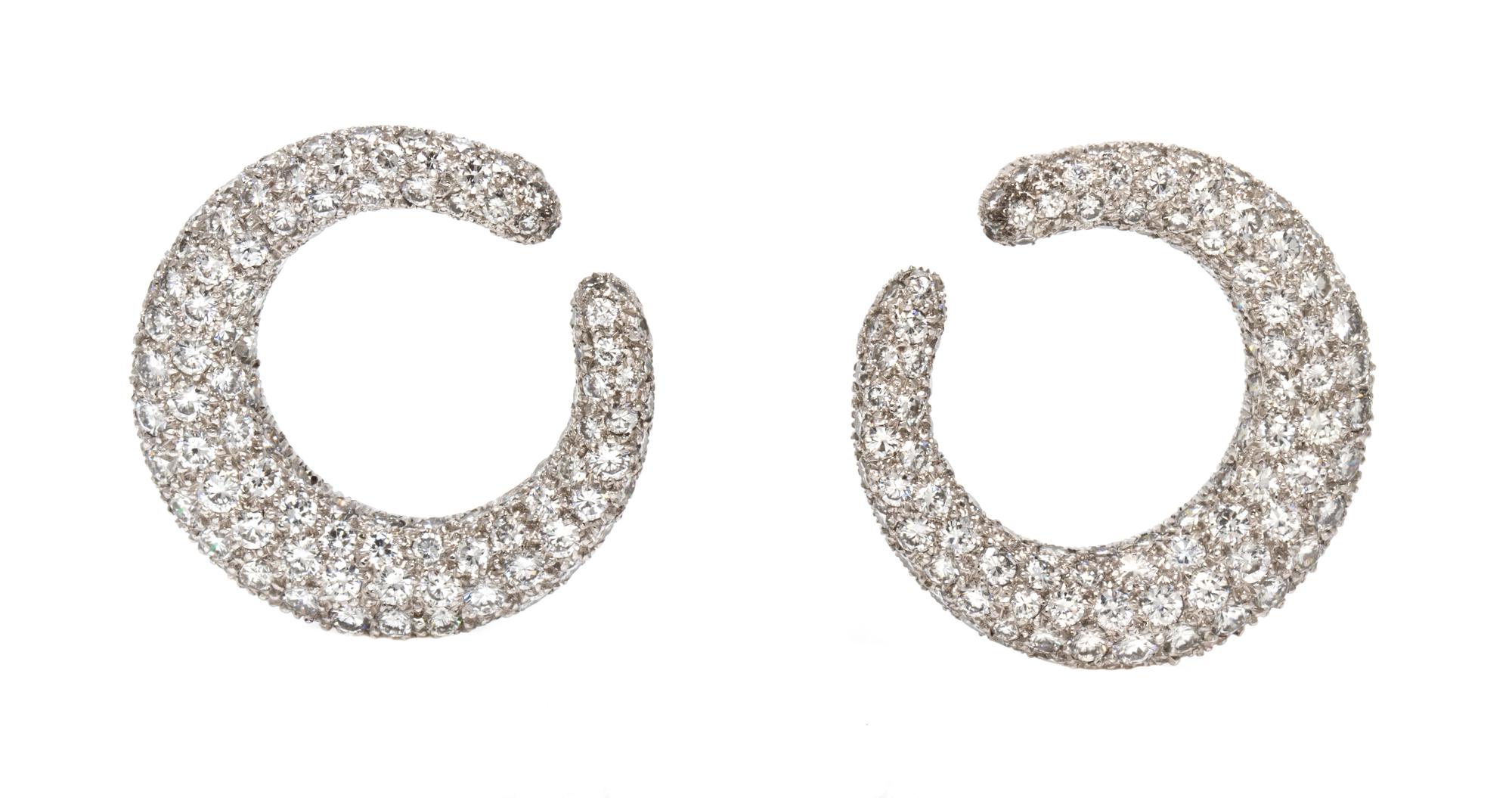 A Pair of Platinum and Diamond Hoop Earclips, Cartier, 11.10 dwts.