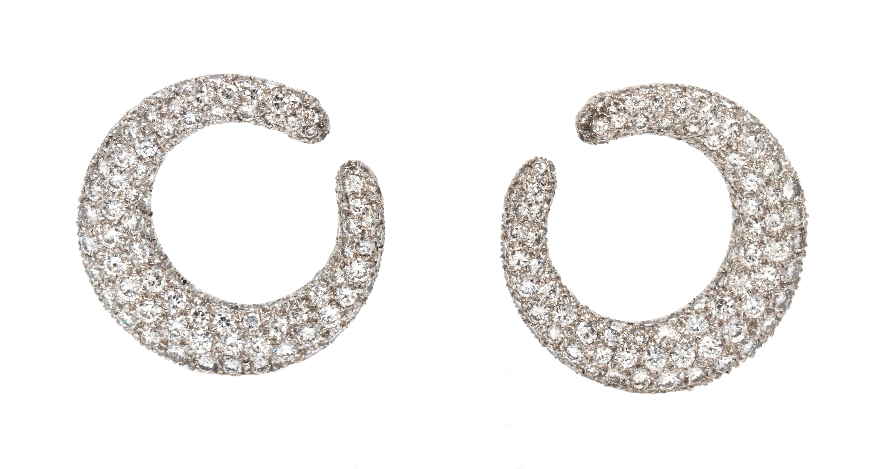 A Pair of Platinum and Diamond Hoop Earclips, Cartier, 11.10 dwts.