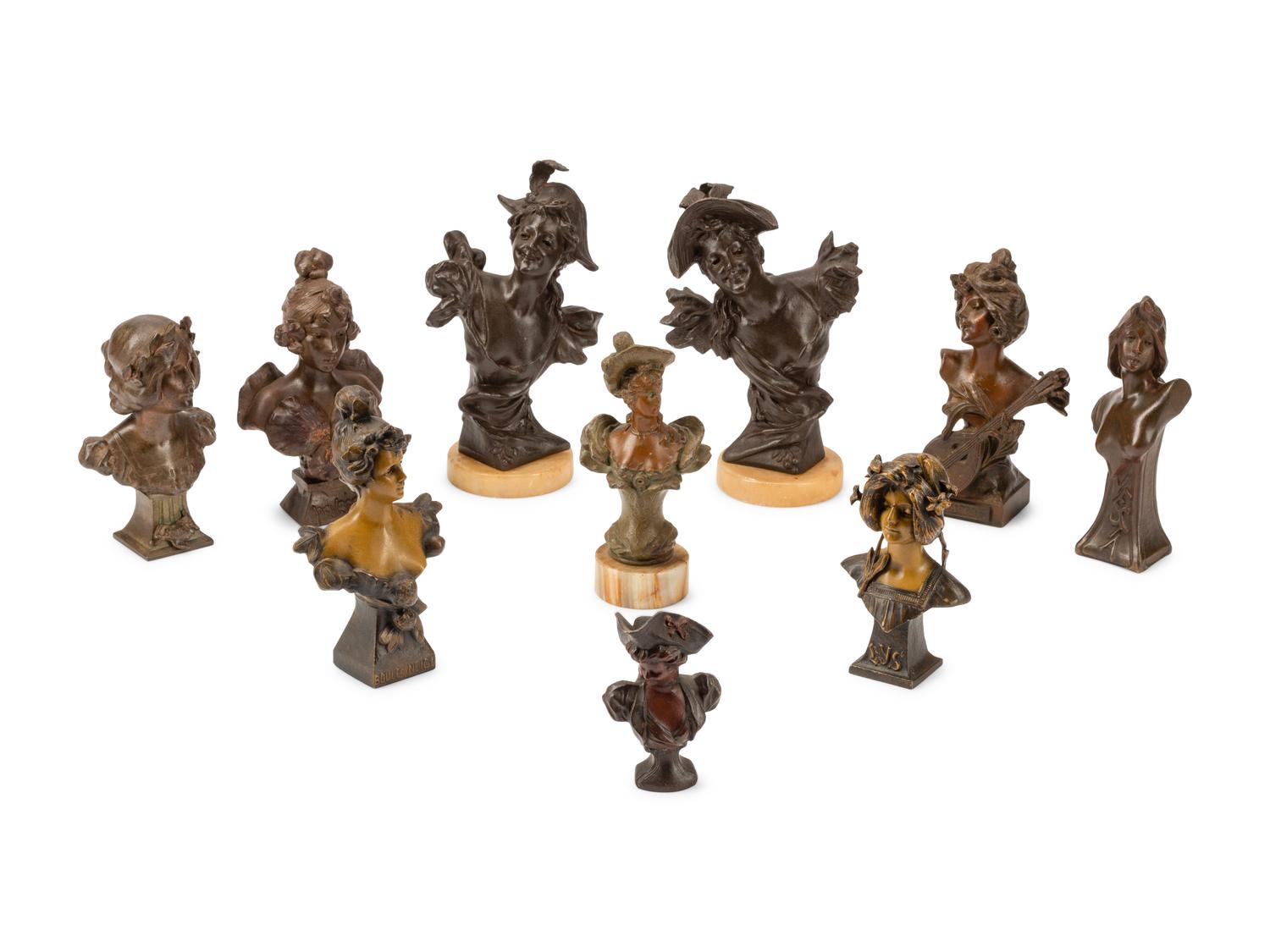 A Collection of French Art Nouveau Cast Metal Small Busts