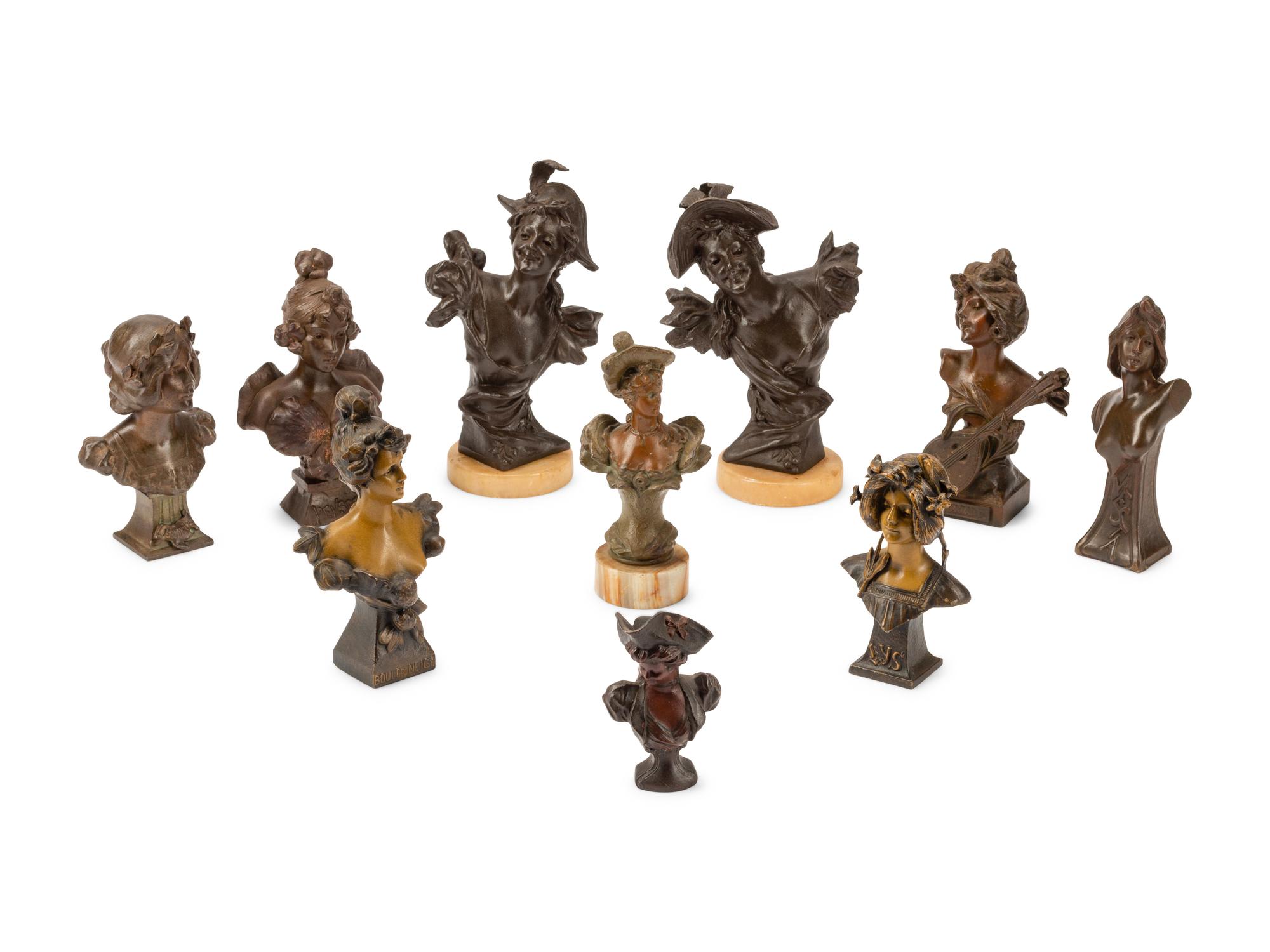 A Collection of French Art Nouveau Cast Metal Small Busts