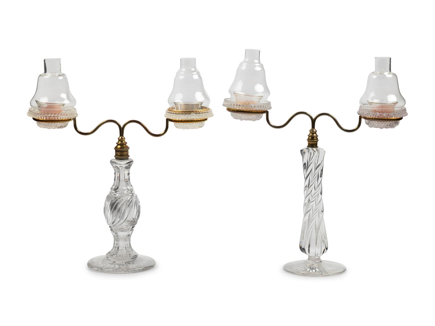 Two Edwardian Cut Glass "Cricklite" Candelabra