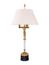 A Pair of Empire Style Gilt Bronze and Cut Glass Lamps