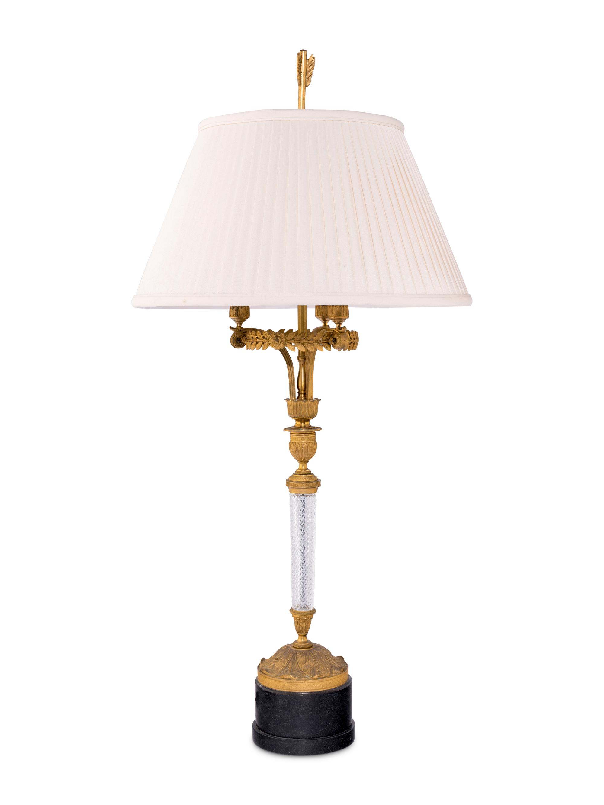 A Pair of Empire Style Gilt Bronze and Cut Glass Lamps