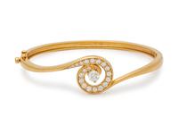 A 14 Karat Yellow Gold and Diamond Bangle Bracelet, Na Hoku,