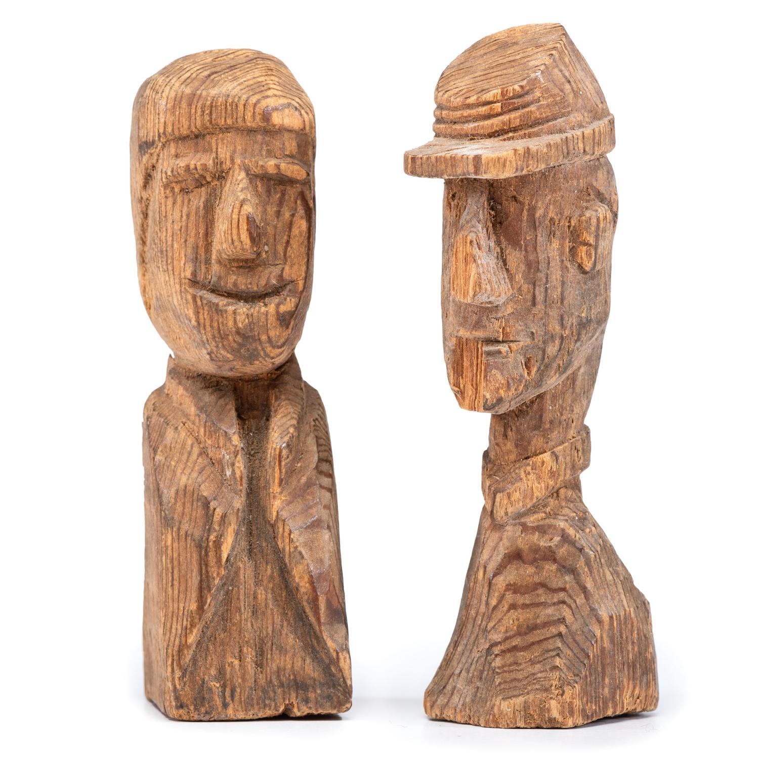 A group of 3 Civil War soldier folk art wood carvings made at Andersonville Prison, Georgia.