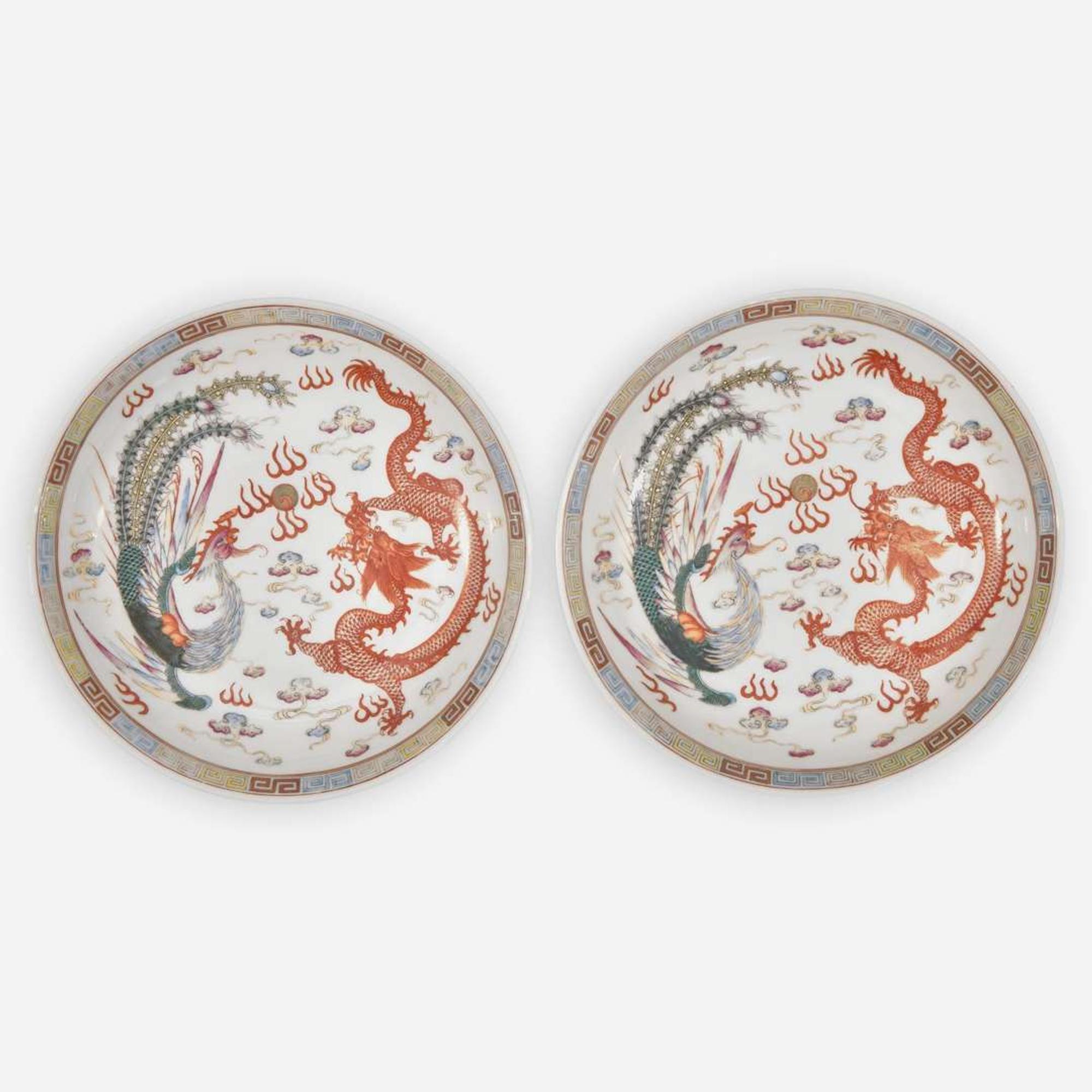 A pair of Chinese famille rose “Dragon and Phoenix” dishes 粉彩龙凤盘一对 Guangxu marks and of the period ??? ???
