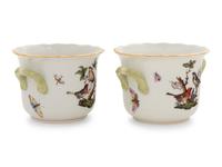 A Pair of Herend Rothschild Bird Porcelain Jardinières