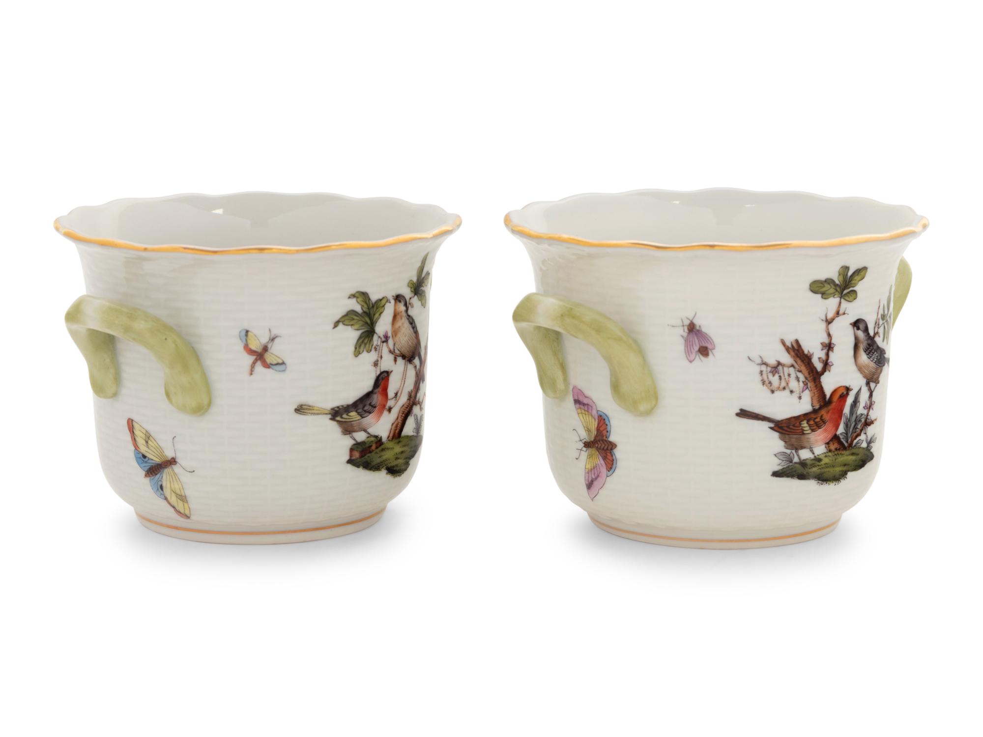 A Pair of Herend Rothschild Bird Porcelain Jardinières