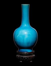 A Pair of Chinese Turquoise Glazed Porcelain Bottle Vases