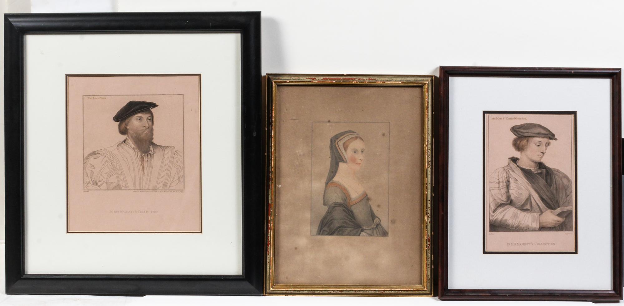 After Hans Holbein, , three works by A. Cardon, Facius Sr., and J. Minasi, depicting John More, John More Jr.'s wife, Ann More and The