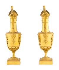 A Pair of Late Louis XVI Gilt Bronze Ewers