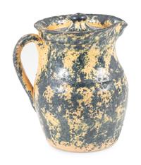 An Ohio Blue Sponge Painted Pitcher and Pig Bank