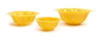 Three Chinese Yellow Peking Glass Bowls Diameter of largest 9 inches. — 19TH/20TH CENTURY