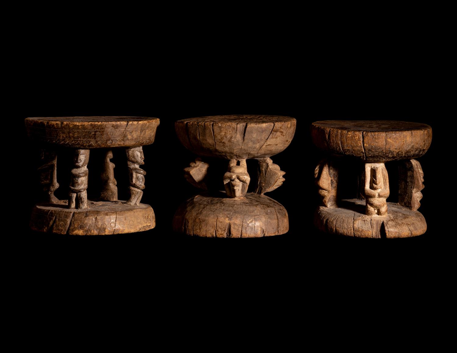 Three African Wood Stools