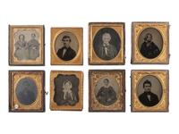 [EARLY PHOTOGRAPHY]. 38 sixth plate ambrotype and tintype portraits of men, women, and children.