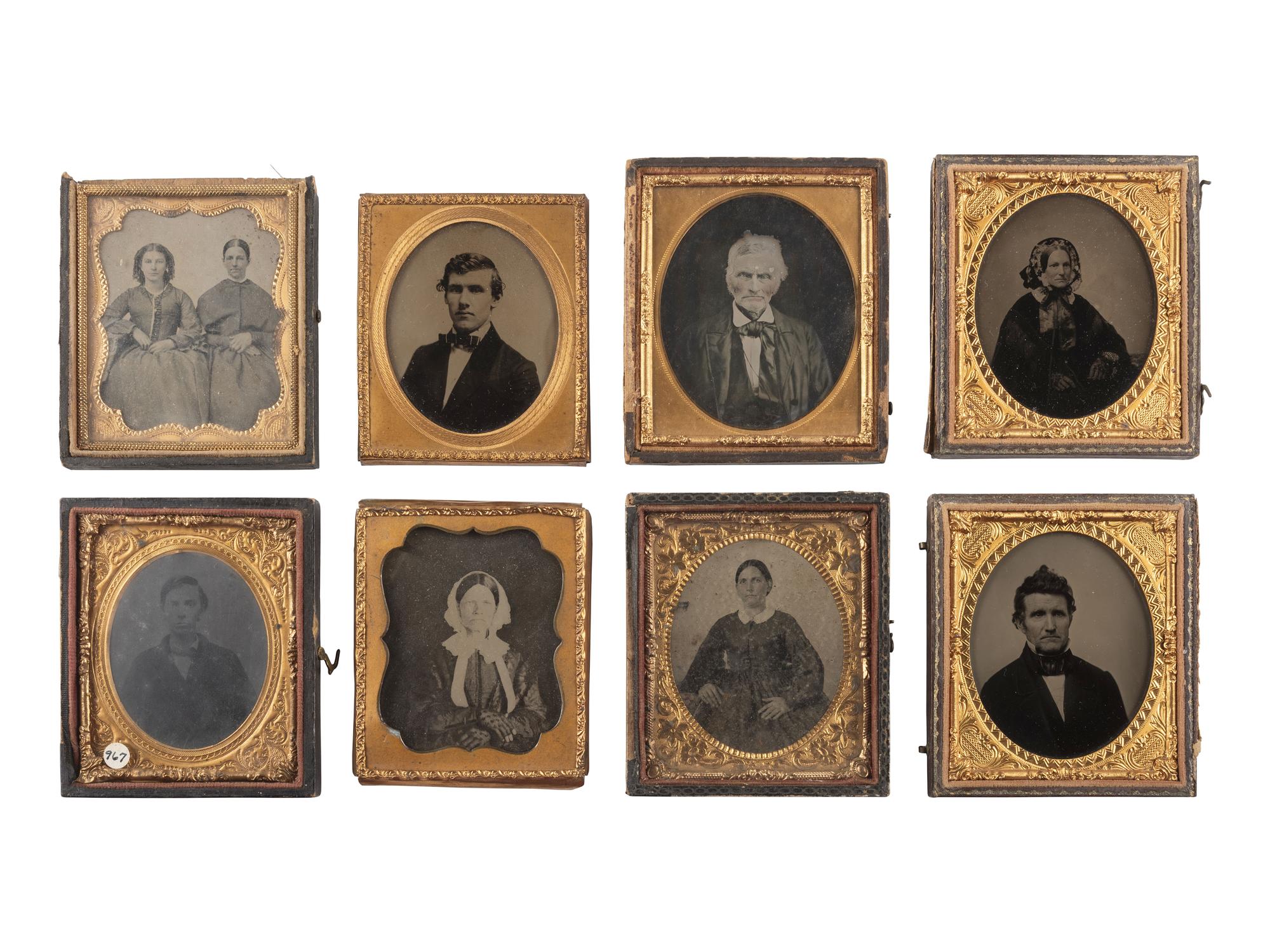 [EARLY PHOTOGRAPHY]. 38 sixth plate ambrotype and tintype portraits of men, women, and children.