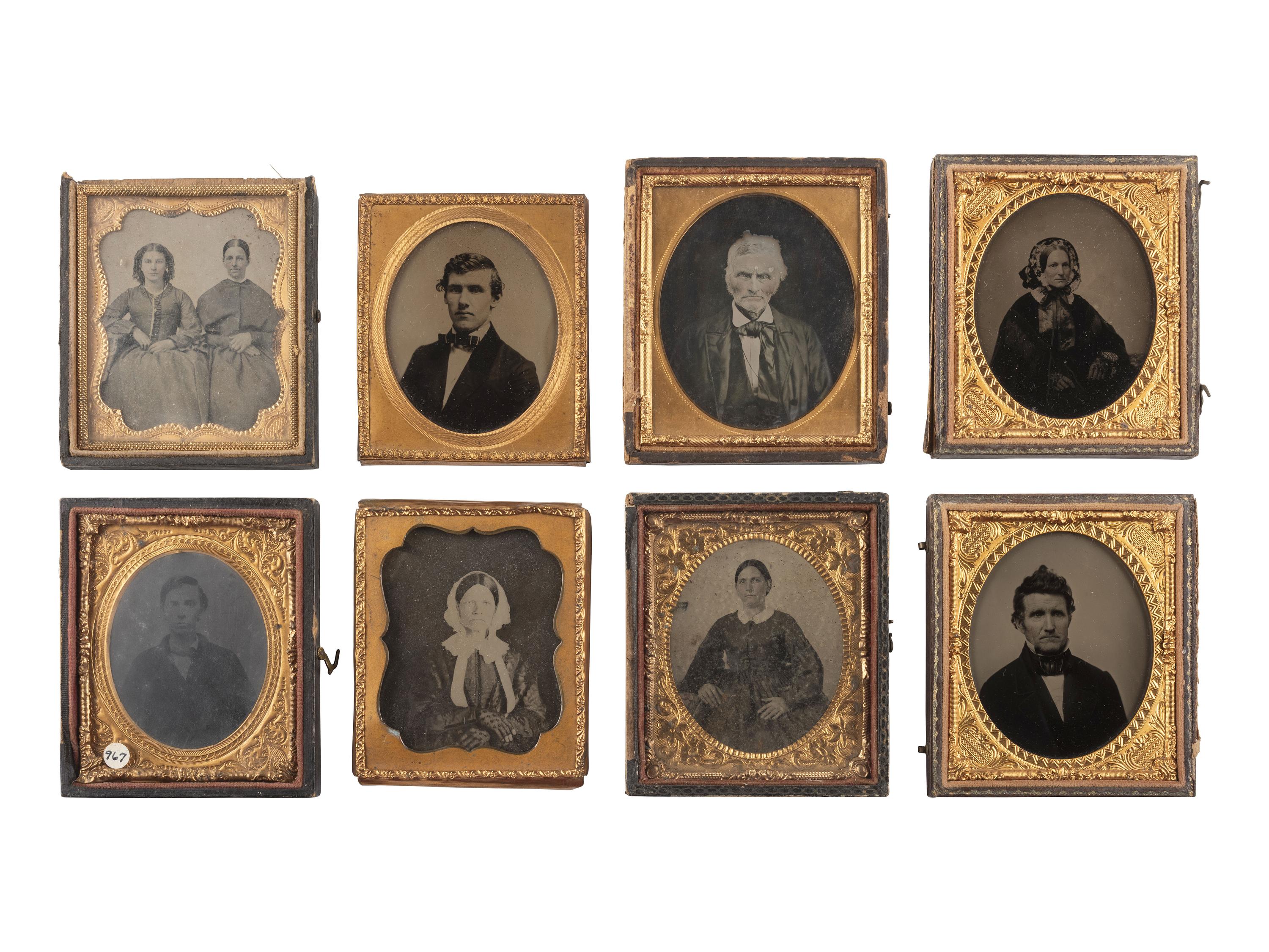 [EARLY PHOTOGRAPHY]. 38 sixth plate ambrotype and tintype portraits of men, women, and children.