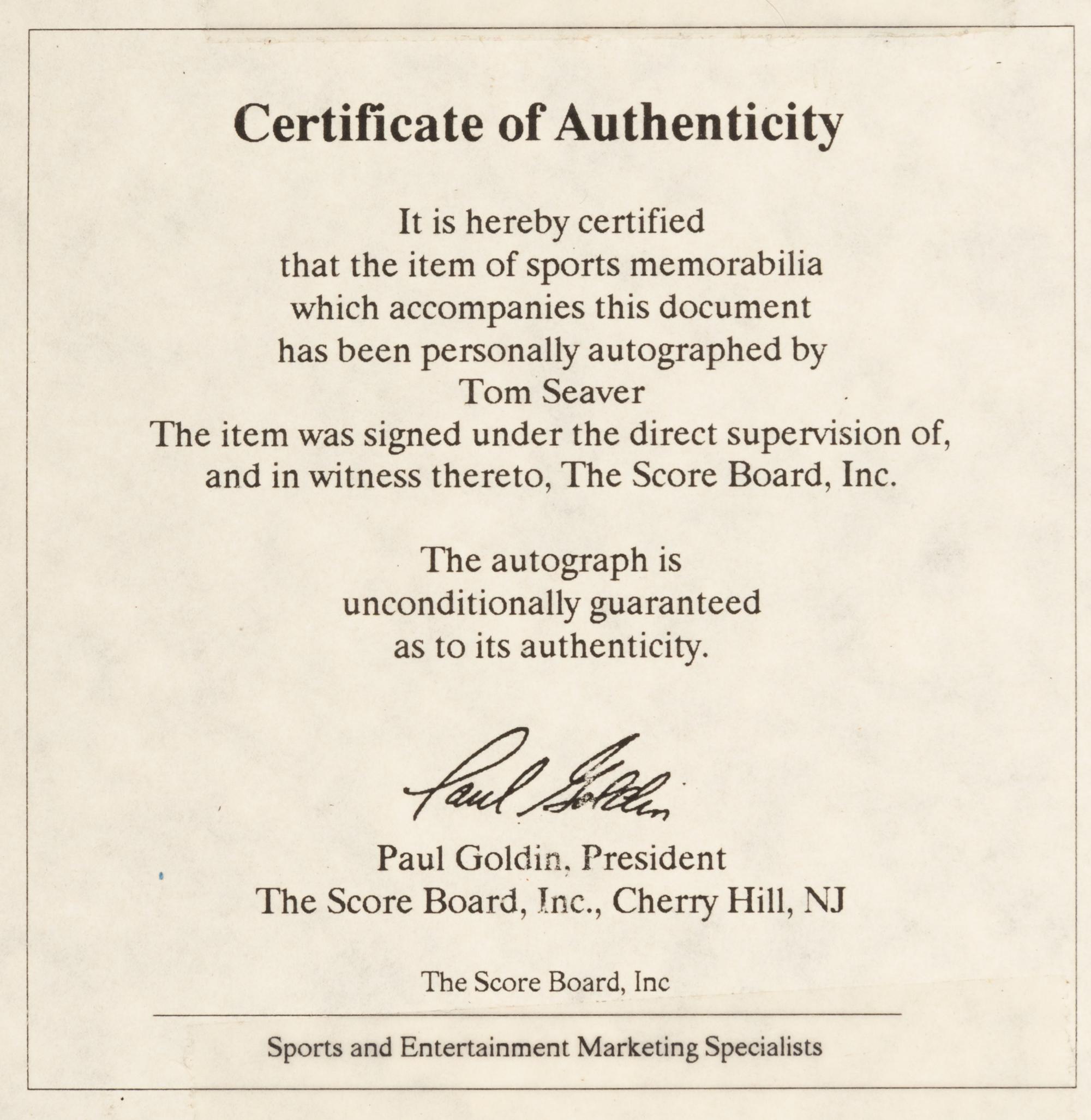 A Group of Tom Seaver Signed Autograph Items (Beckett Authentication Services),