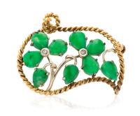 A Yellow Gold, Jade and Diamond Brooch, 4.50 dwts.