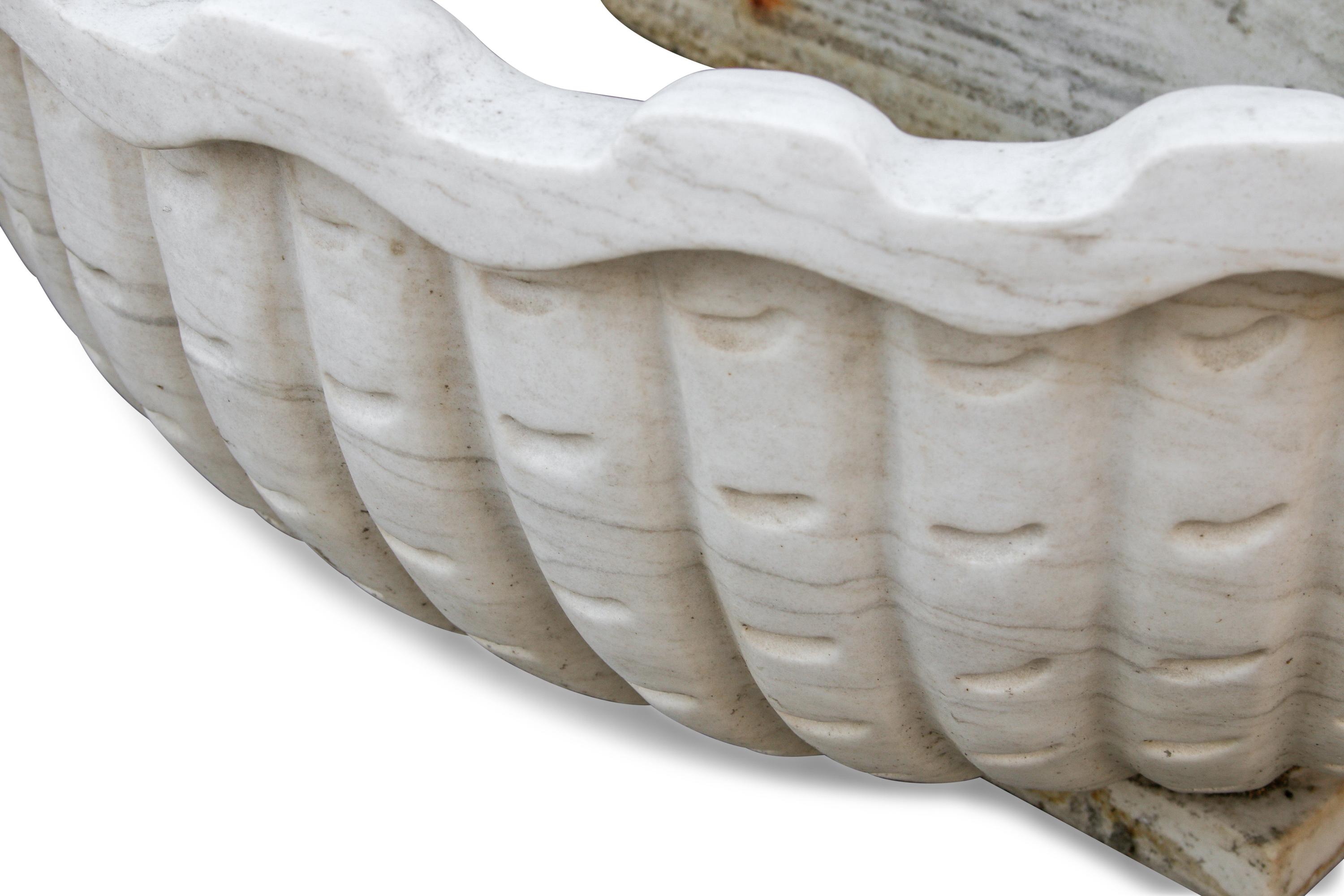 A Pair of Italian Carved White Marble Jardinières