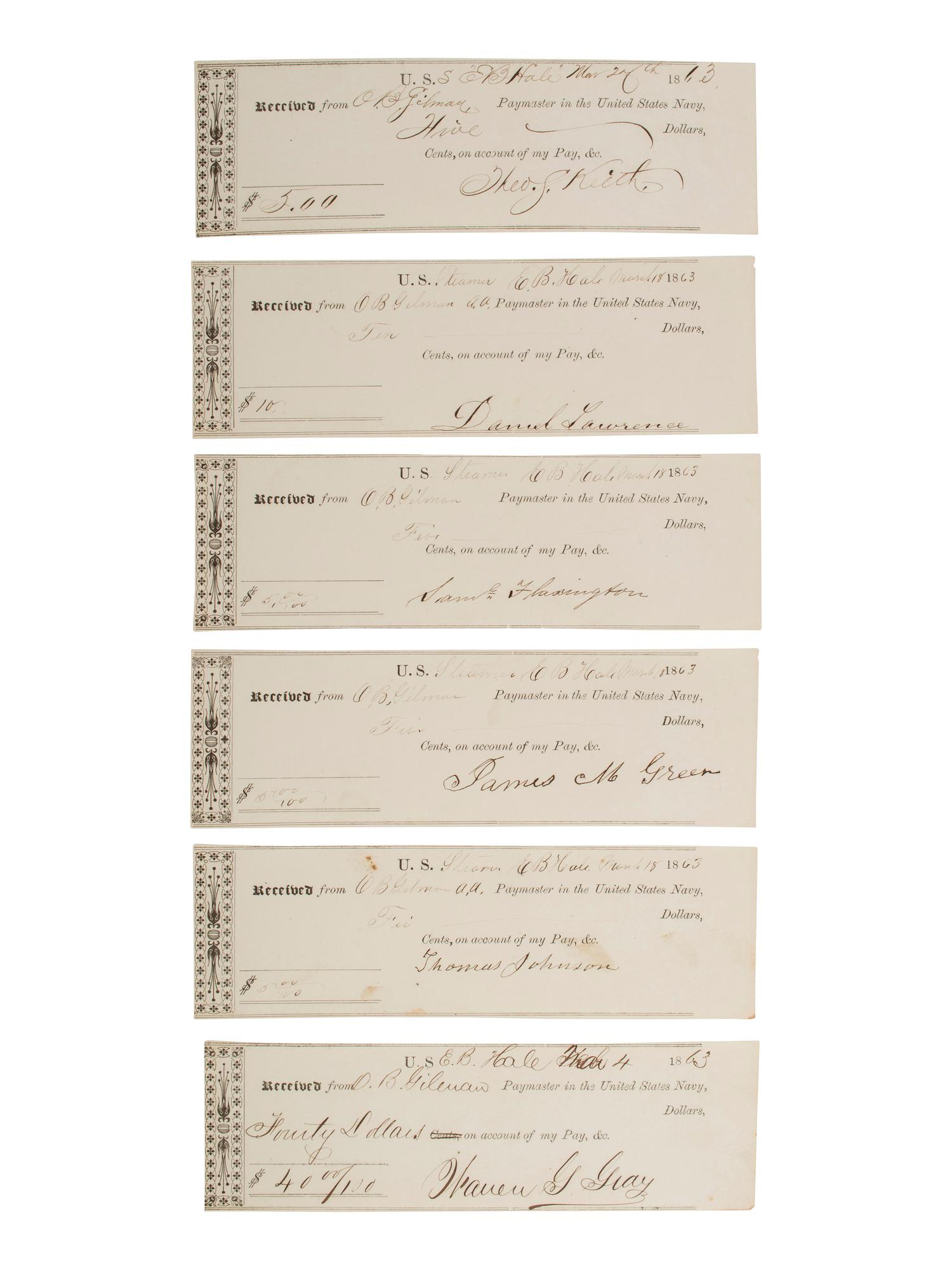 [CIVIL WAR - NAVY]. Records of supplies and provisions of the USS E.B. Hale .