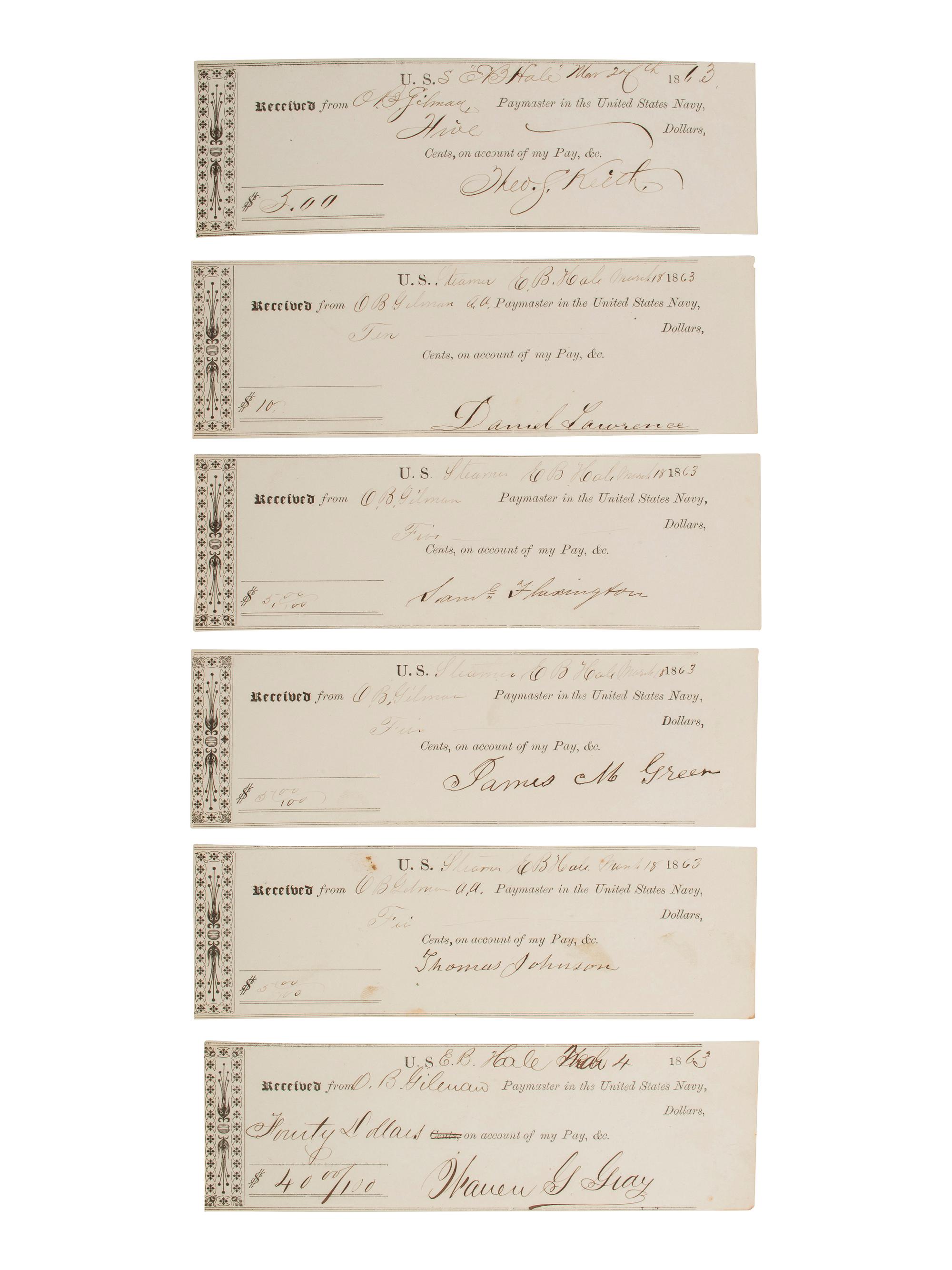 [CIVIL WAR - NAVY]. Records of supplies and provisions of the USS E.B. Hale .