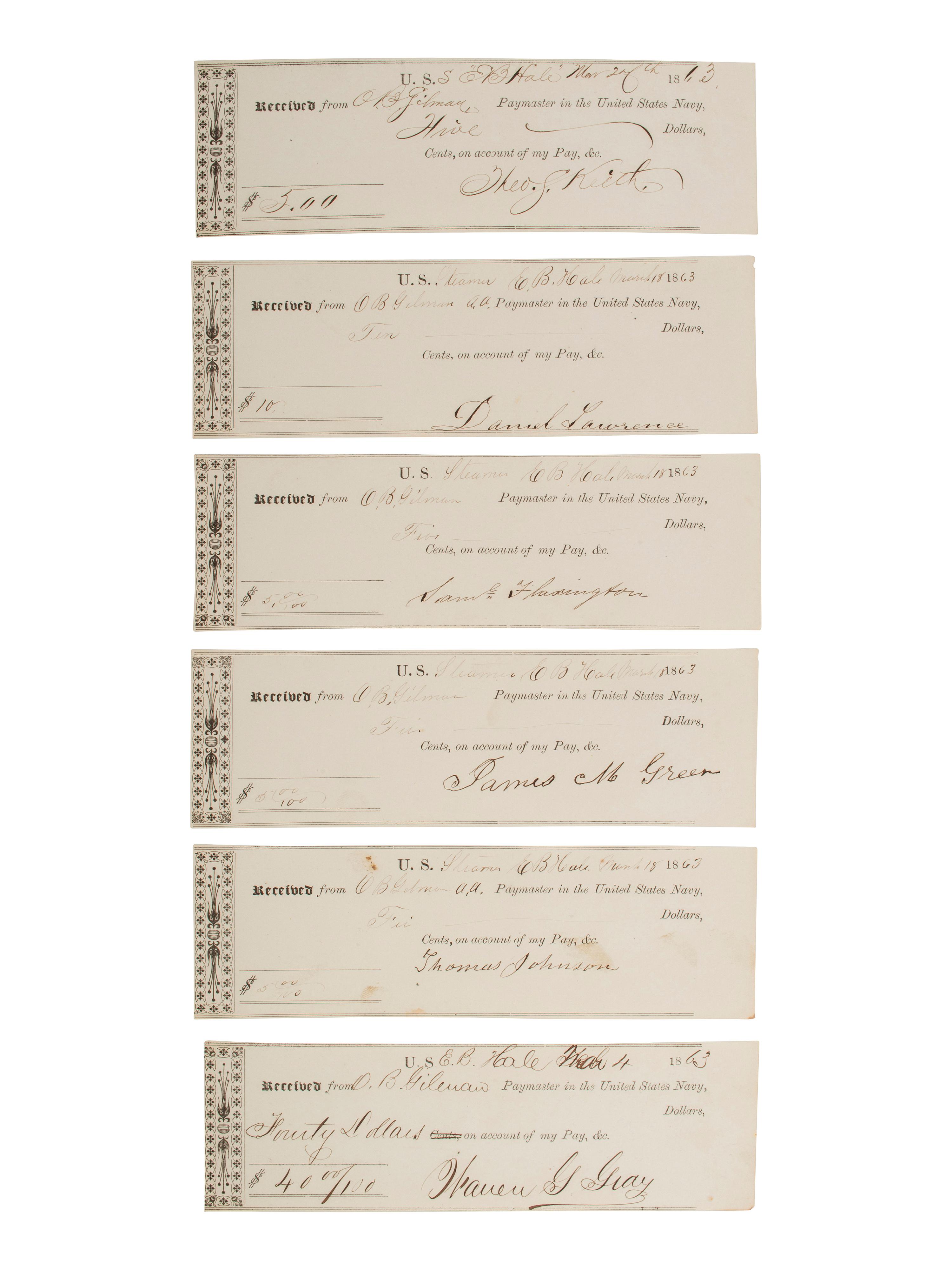 [CIVIL WAR - NAVY]. Records of supplies and provisions of the USS E.B. Hale .