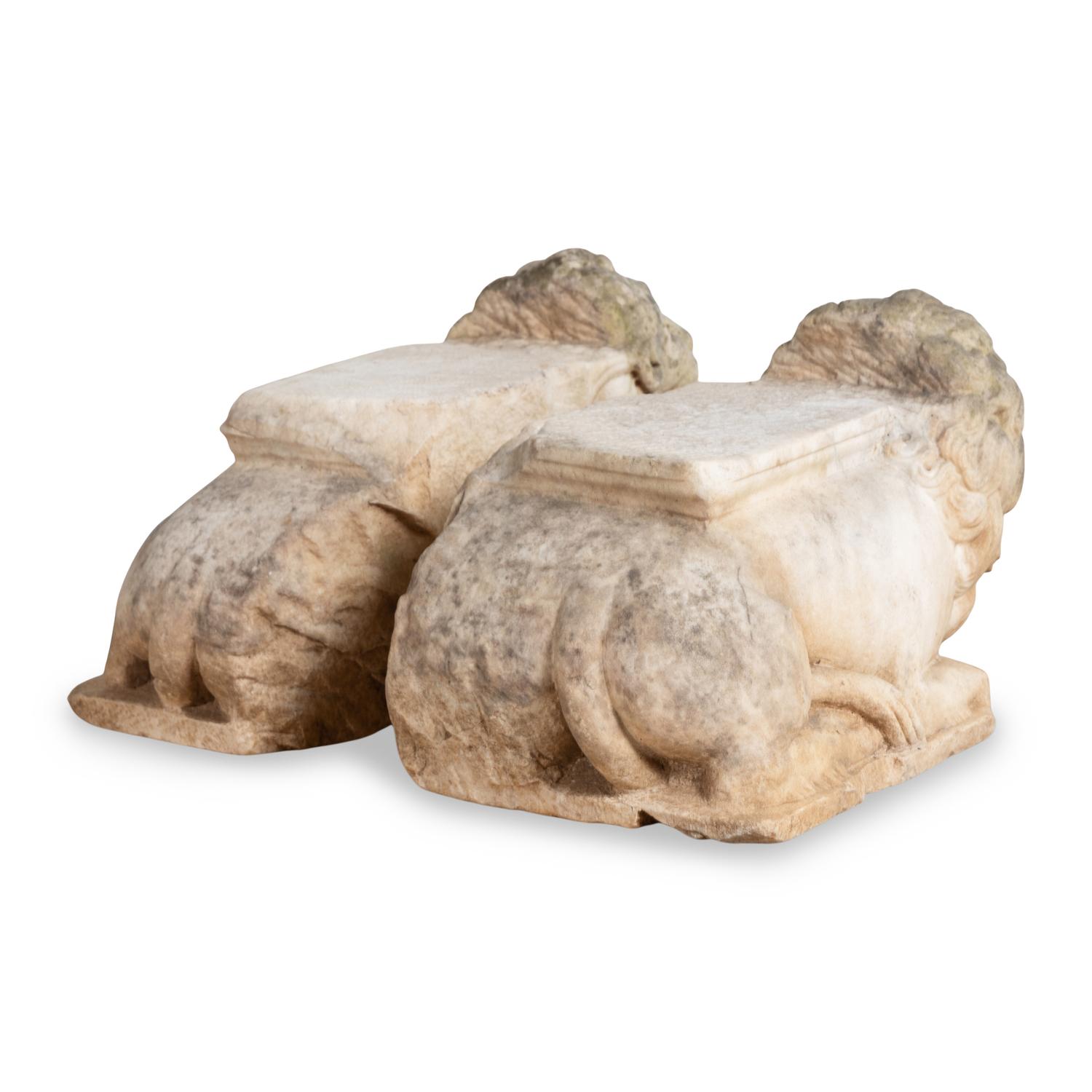 A Pair of Italian Carved Marble Lions